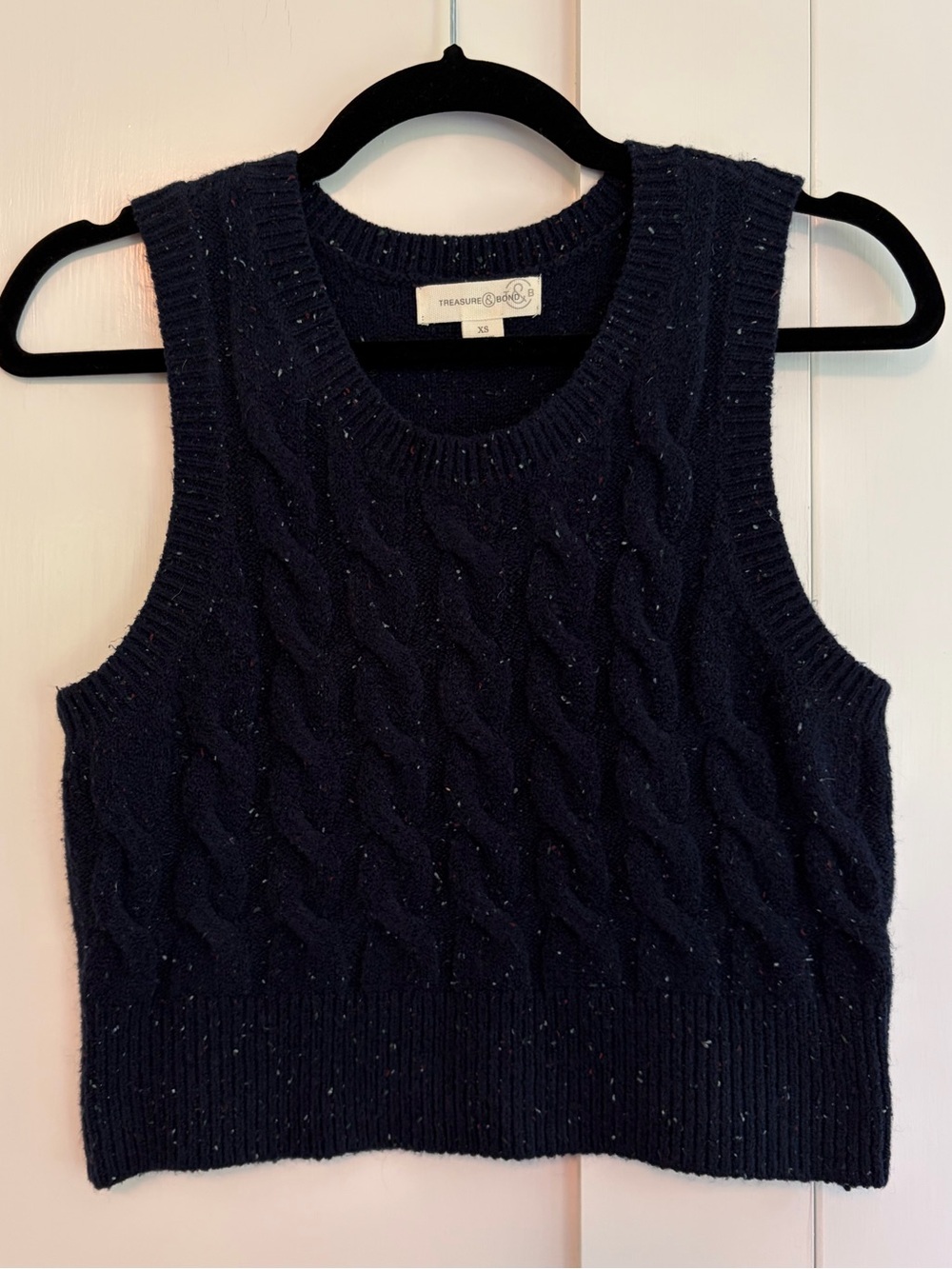 Treasure & Bond Women’s Cable Knit Cropped Sweater Vest Navy Size XS